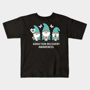 Addiction Recovery Awareness Support Gnome Teal Ribbon Kids T-Shirt